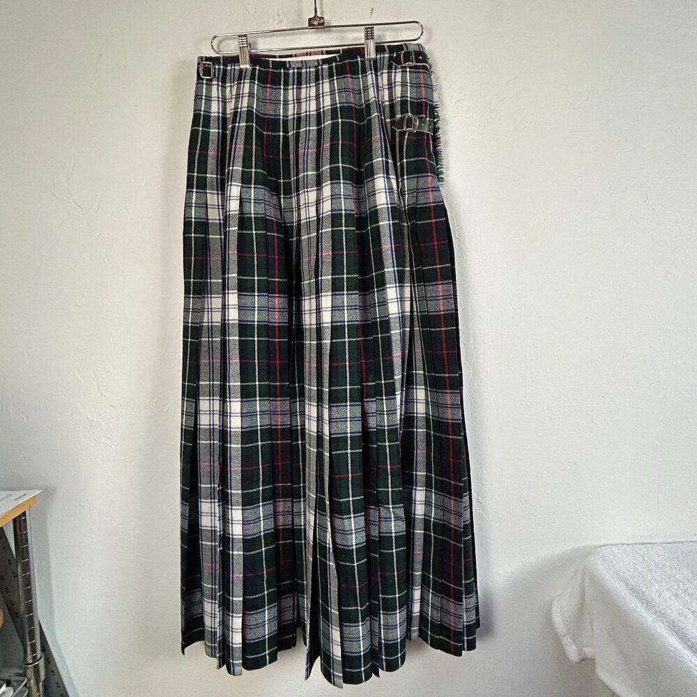 Vintage Geoffrey Tailor Highland Crafts Scottish Wool Plaid Pleated Maxi Skirt